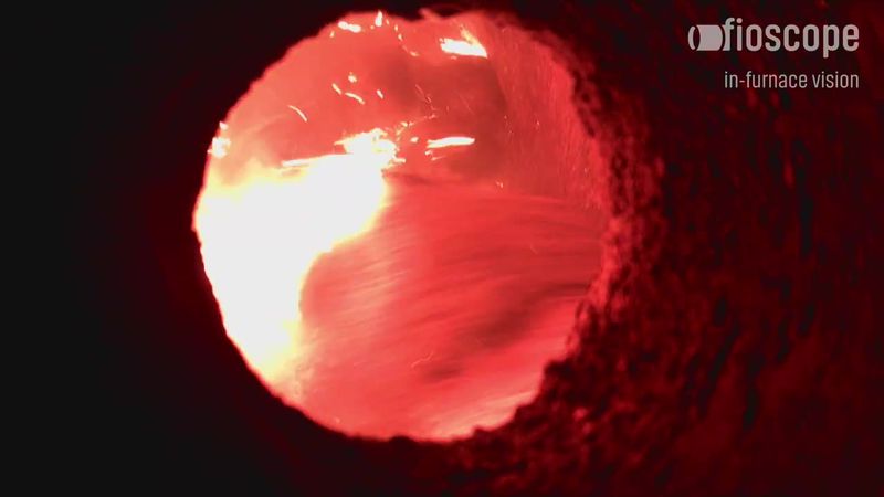In-furnace camera footage from a tilt rotary furnace